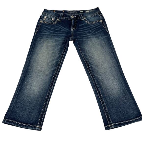 Miss Me Capri Cropped Embroidered Studded Wide Leg Denim Jean Blue Stretch Sz 28 - Picture 14 of 16